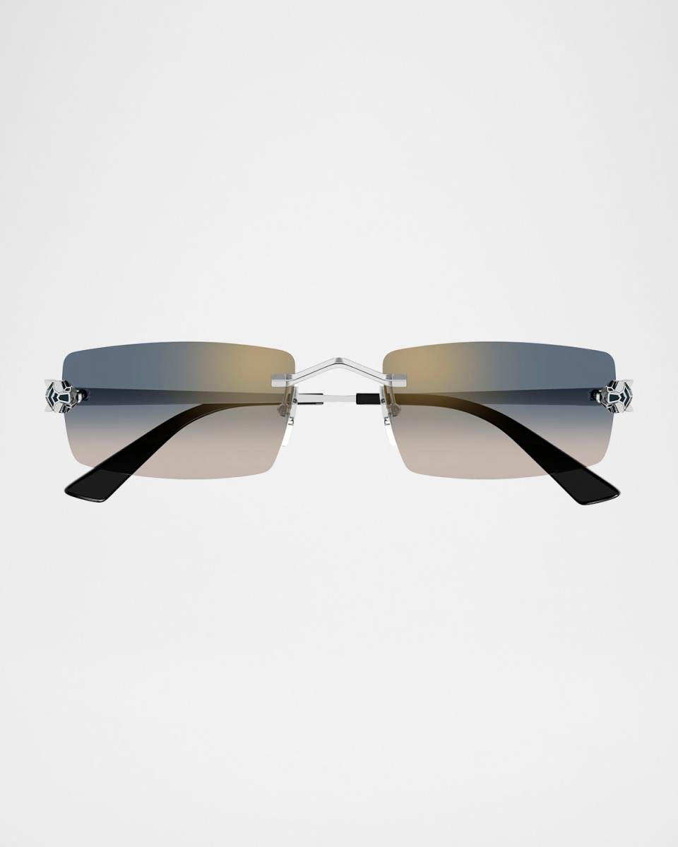 Panthere Rimless Rectangular Metal Sunglasses